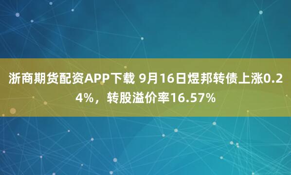 浙商期货配资APP下载 9月16日煜邦转债上涨0.24%，转股溢价率16.57%